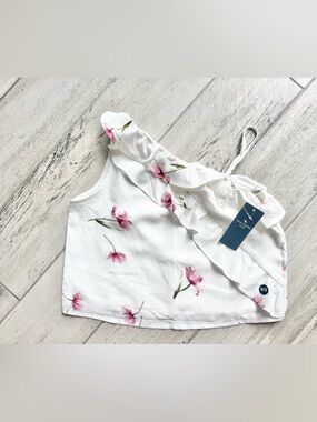 NEW! Abercrombie Kids Girls White Floral Ruffle One-Shoulder Tank - size 9/10